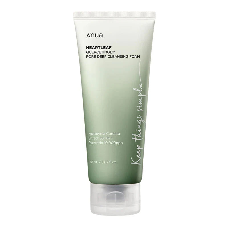 Anua Heartleaf Quercetinol Pore Deep Cleansing Foam - 150ml | أنوا غسول رغوي يحتوي على خلاصة نبات القلب، مصممة لتنظيف المسام بعمق وتقشير خلايا الجلد الميتة بلطف - 150 مل